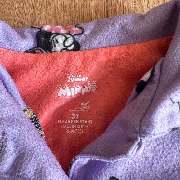 Disney Junior Minnie Mouse Girls Pajama Top Purple Fleece Button 3T - Picture 3 of 5